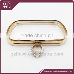 16.3x9.6cm Shiny Light Gold Classical Box Purse Frame With Diamond Ring Head thumbnail-4
