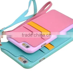 Ultra Thin pu Skin+tpu Dual Color Cellphone Pocket Leather Case for Iphone 6/6s With Hand Rope Supplier's Choice thumbnail-3