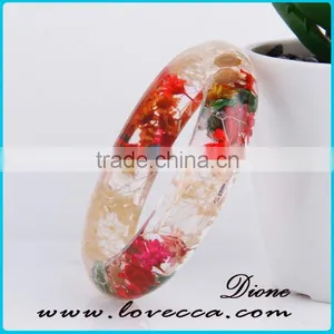 Elegant Jewelry Women Wholesale Glass Stone Bangles With Dried Flower Bracelets thumbnail-1