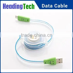 Glowing Laughing Face Stretchable Flat Micro Usb Cable, USB to Micro Usb 5 Pin for All Smart Phone thumbnail-1