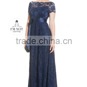 MATERNITY Lace Gown In NAVY Dress, Long Maternity Clothes,short Sleeve Maternity Clothing thumbnail-3