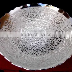 Indian Wedding Return Gift Item Beautiful Silver Plated Brass Tray thumbnail-3