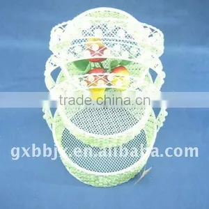 Round White Wire Decorative With Green Pearl Vegetable Storage Basket thumbnail-1