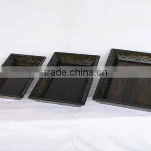 Designer Carved Wooden Serving Tray,Antique Wooden Trays,Decorative Wooden Serving Trays,Serving Trays thumbnail-1