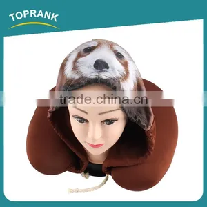 Toprank Custom Elastic Fabric Printed Animal Travel Hoodie Neck Pillow U Shape Microbead Travel Neck Pillow With Hoodie thumbnail-4