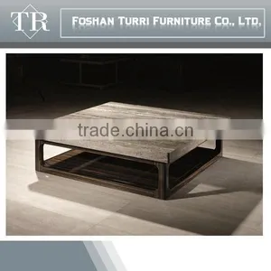 Italian Wood Fancy Travertine Top Side Table thumbnail-3