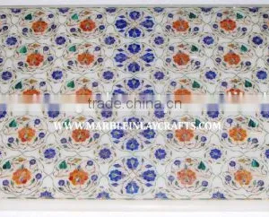 Marble Inlay Pietra Dura Rectangular Coffee Table Top thumbnail-1