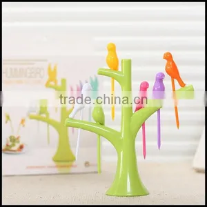 Eco-friendly Creative Cute Design Bird on Tree Shape ABS Plastic Fruit Fork Set Wholesale thumbnail-5