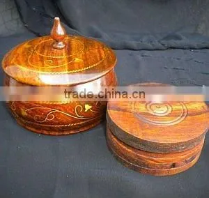 Wooden Coasters in Wooden Pot thumbnail-1