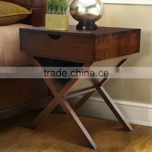 Bedside Panama Cross Legs Brown Mahogany Wood Furniture thumbnail-1