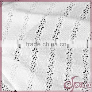 White Lovely Floral Stripe Design Cut Work Cotton Lace Embroidery Fabric thumbnail-1