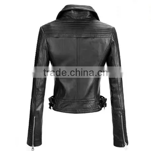 China Coat Manufacturer Modern Sexy Black Women Leather Jacket thumbnail-2
