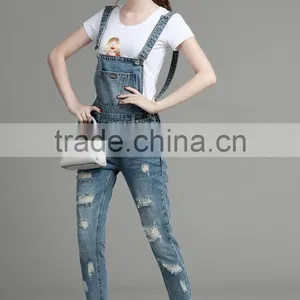 Autumn New Style High Quality Washed Damaged Bib Pants Customized thumbnail-3