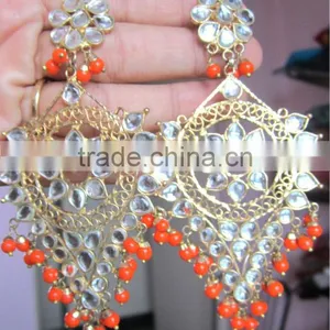 Gold Plated Jadau Kundan Dangler EARRINGS thumbnail-1