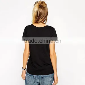OEM Service 100% Cotton v Neck Short Sleeve Women t Shirt Plain no Brand T-shirt thumbnail-2