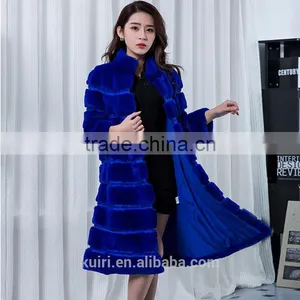 New Designer 80cm Vintage Natural Rex Rabbit Chinchilla Fur Winter Long Coat Jacket With Fur Collar For Women thumbnail-1