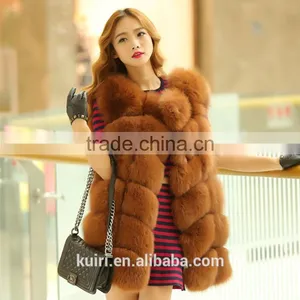2015 Fashion Lady Natrual Fox Fur Vest Women's Real Full Fox Fur and Leather Winter Overcoat Girl's Outerwear Fur Vest Coat thumbnail-3