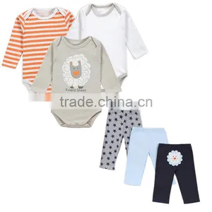 Newborn Baby Clothes Long Sleeves 100% Cotton Romper+Trousers Carters Baby Clothes thumbnail-2