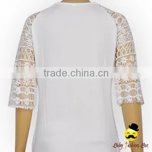 Bohemia Style Transparent Lace Floral Half Sleeve Plain Gray Cotton Harem Raglan Shirt Top Blouse thumbnail-5