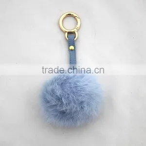 Myfur Cute Design Rabbit Ears Shape Real Rabbit Fur Pom Pom Key Chain Metal Ring thumbnail-1