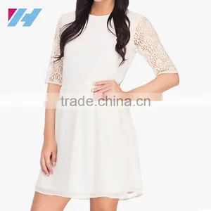 Latest Casual Wear Fashion For Women Smart Midi Lace Half Sleeve Dress A Line Chiffon Dress thumbnail-2