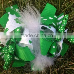 Baby Girls Shamrock Dress st Patrick Girls Cotton Dress With Matching Chunky Necklace and Bow Set thumbnail-2