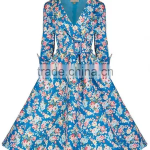 Walson C89081A Wholesal Walsonrockabilly Supplier Cotton Long Sleeve Printed 50s Vintage Rockabilly Dress Winter Vintage Swing d thumbnail-2