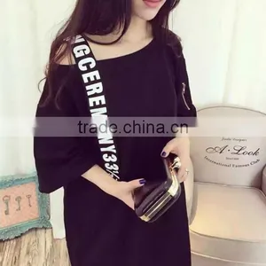 2017 Summer New European and American Personality Shoulder Strap Letters Loose Long T-shirt Women's Clothing thumbnail-4