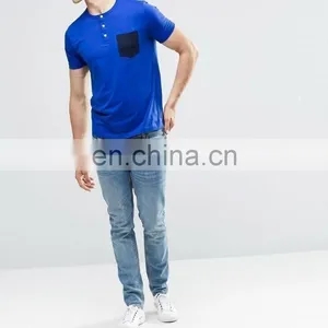 Blue Color Men Jersey Button Tshirts With Pocket thumbnail-3