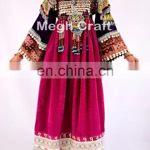 Afghan Kuchi Dress - Tribal Banjara Dress - Indian Gypsy Vintage Coins Dress - Woman Fashion Beaded Embroidered Kuchi Dress thumbnail-1