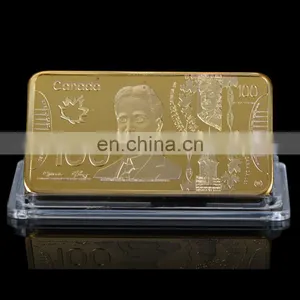 WR 100 Canadian Dollar Quality 24k Gold Plated Bar Metal Crafts With Plastic Case for Home Collection thumbnail-1