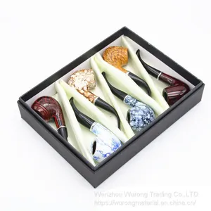 255mm Length Short Wooden Resin Medium Tobacco Pipe With Multi-color Round Head for Smoking thumbnail-5