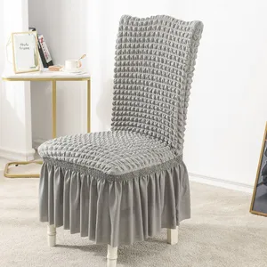 Stretch Seersucker Dining Chair Covers Chair Slipcovers With Ruffled Skirt Light Brown thumbnail-4