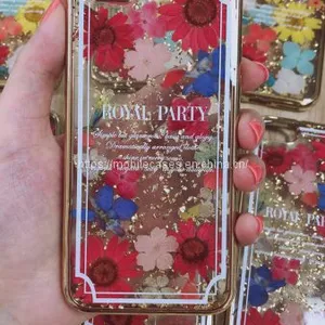 Golden Edge Epoxy Phone Case Flower Phone Case Floral Mobile Cover thumbnail-5