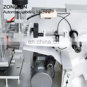 ZONESUN TB-60 Tabletop Semi Automatic Round Bottle Labeling Machine Adhesive Sticker Glass Jar Plastic Flat Labeling Machine thumbnail-3