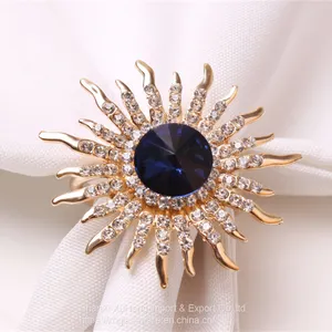 Sparkling Blue Artificial Crystal Diamond Sun Flower Rhinestones Napkin Rings Holders thumbnail-1