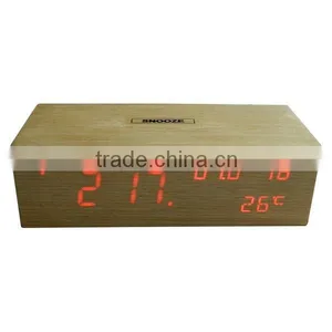 Office Digital LED Wood Clock With Calendar and Touch Function thumbnail-1