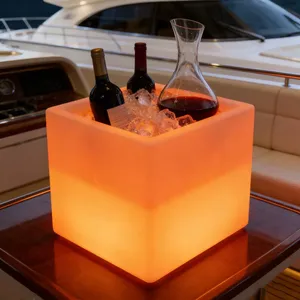 Square Waterproof PE LED Ice Cooler With RGB Changeable Light Modern Design Portable & Durable Tabletop Beverage Cooling Chest thumbnail-3