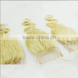 Lace Closure Blonde Hair Bundles With Lace Closure Virgin Hair Silk Base Free Part Closure thumbnail-6