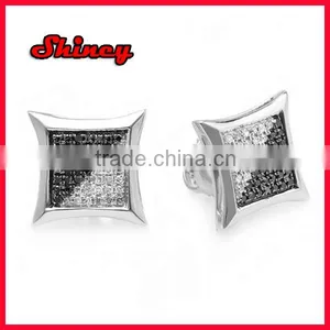 Black & White Round Diamond Fashion Micro Pave Earring Kite Shape Stud Earrings thumbnail-1