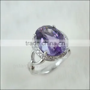 925 Sterling Silver Natural Gemstone Amethyst Rhodium Plated Jewelry CZ Ring Hong Kong Wholesale Semi Precious Stone thumbnail-1