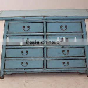 Chinese Antique Blue Filing Cabinet thumbnail-1