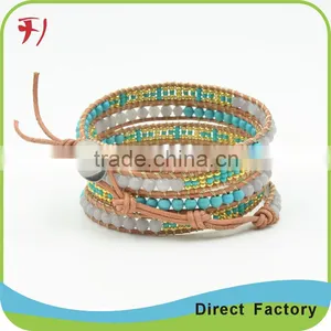 White And Brown Crystal Mix Wrap Bracelet On Contrasting Brown Leather With A Stainless Steel Clasp thumbnail-3