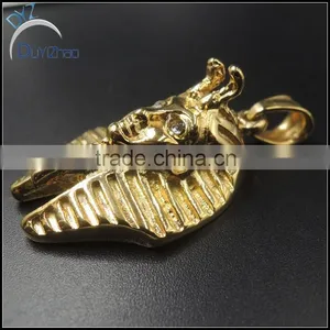 Stainless Steel Gold Plated Pharaoh Big Pendant Cuban Necklace Chain thumbnail-5