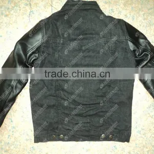 Denim Biker Jacket With Leather Sleeves and Inside 100% DuPont Stretchable Kevlar On Back Body thumbnail-2