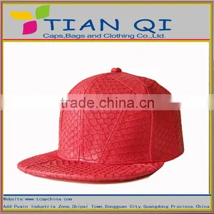 6 Panel Red Color With Good Fishskin Leather Flat Brim Snapback Caps thumbnail-1