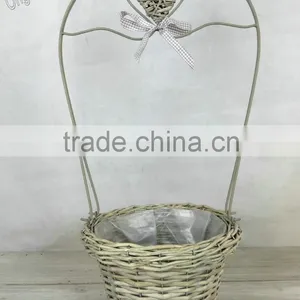 Decorative Wicker Heart Basket With KD Metal Handle and Ribbon thumbnail-2