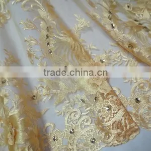 2015 African Embroidery French Lace With Beads for Ball Gown/Wedding Dress Fabric thumbnail-3