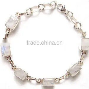 Silver Bracelet, Rainbow Moonstone Bracelet, Gemstone Bracelet thumbnail-1