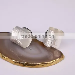 Nature Agate Quartz Rings, Metal Silver Plated Wide Band Crystal Zircon Paved Agate Druzy Ring Jewelry thumbnail-2